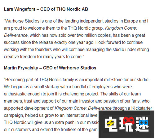 THQ Nordic继续买买买 收购《天国：拯救》开发商 天国：拯救 战马工作室 Warhorse Studios THQ Nordic 电玩迷资讯  第2张