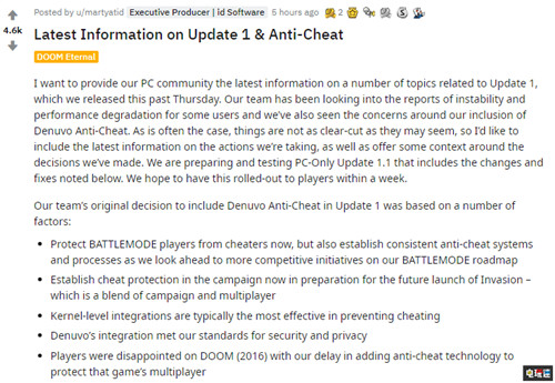 B社宣布《毁灭战士：永恒》下次更新将移除D反作弊  电玩迷资讯  第2张